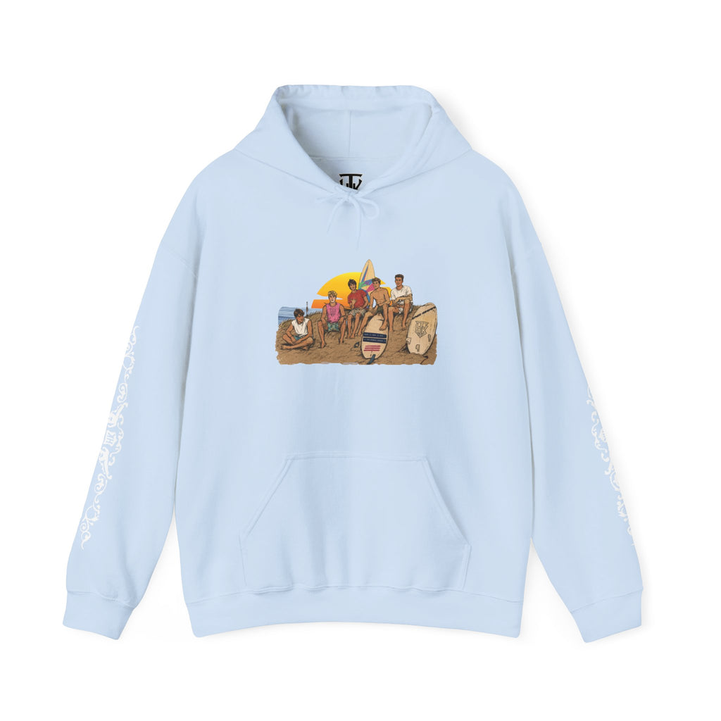 Surf Crew Vintage Sunset Hoodie — Beach Surfing Graphic Pullover