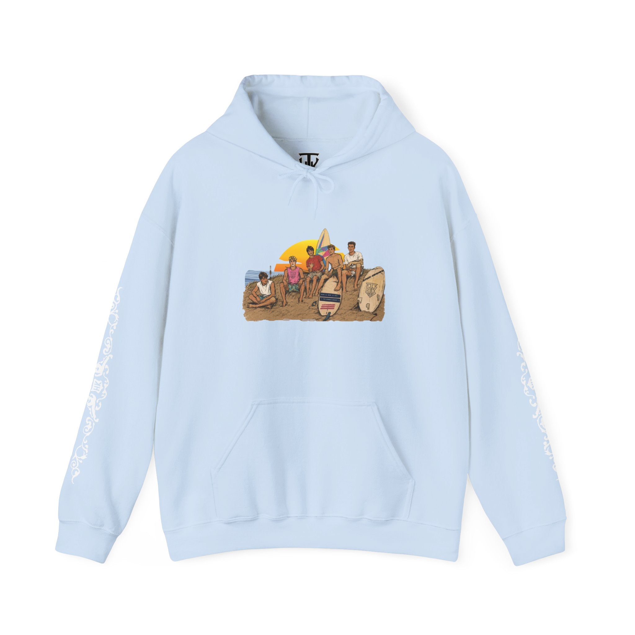 Surf Crew Vintage Sunset Hoodie — Beach Surfing Graphic Pullover