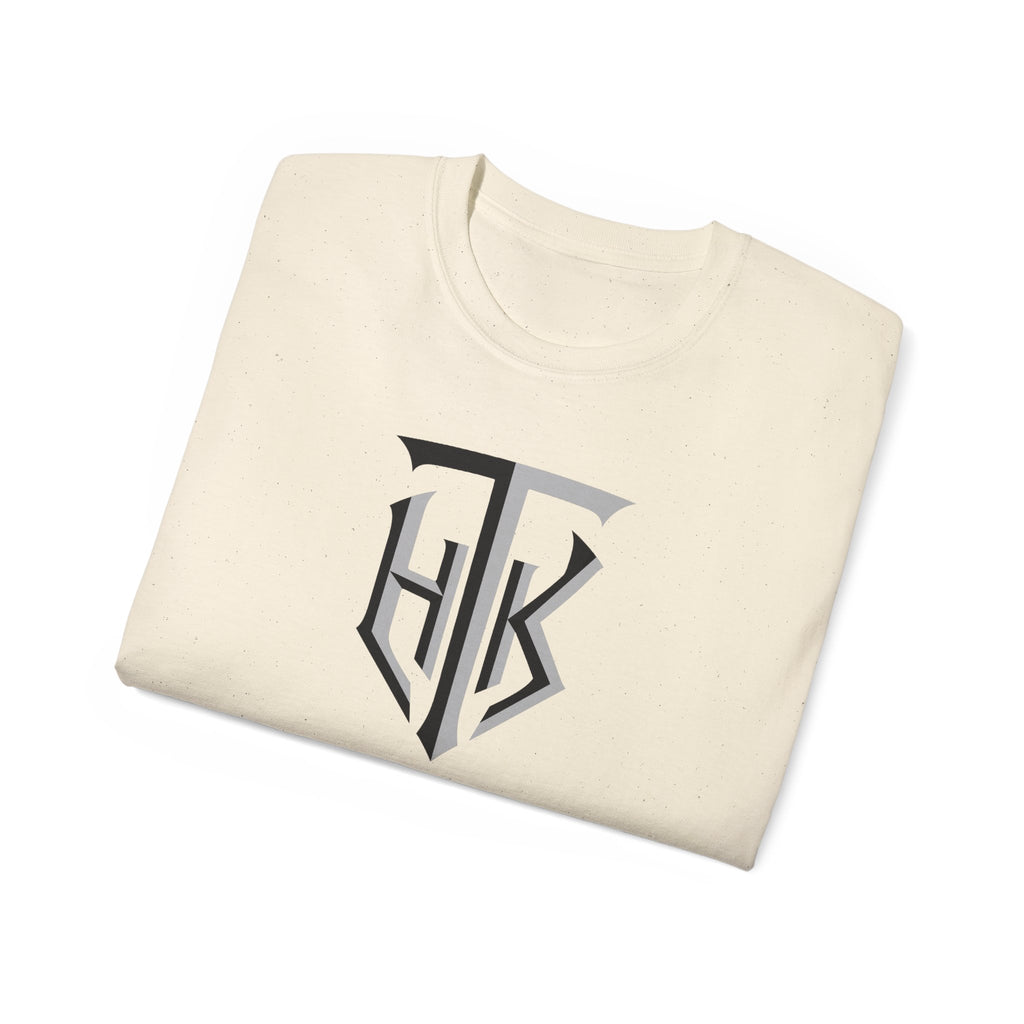 Shield Monogram Tee — Elegant Metallic Initials Graphic T-Shirt