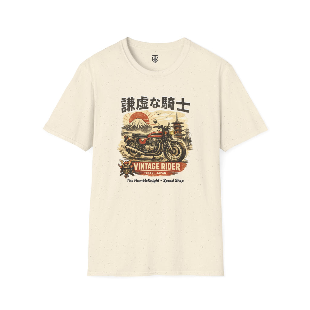Vintage Japanese Motorcycle T-Shirt — '謙虚な騎士' Vintage Rider Graphic