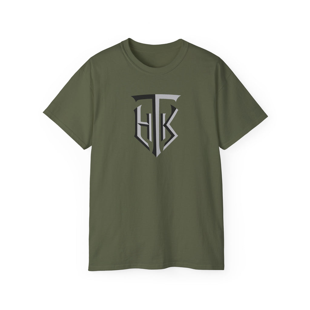 Shield Monogram Tee — Elegant Metallic Initials Graphic T-Shirt