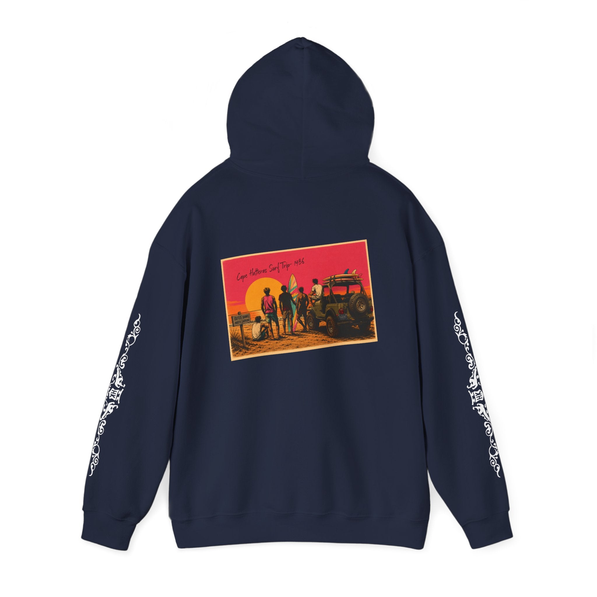 Surf Crew Vintage Sunset Hoodie — Beach Surfing Graphic Pullover