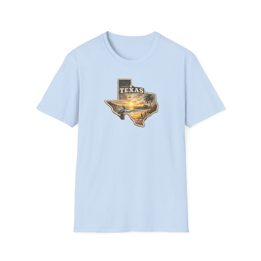 Texas Sunset State Map T-Shirt — Vintage Beach Palm Scenic Tee