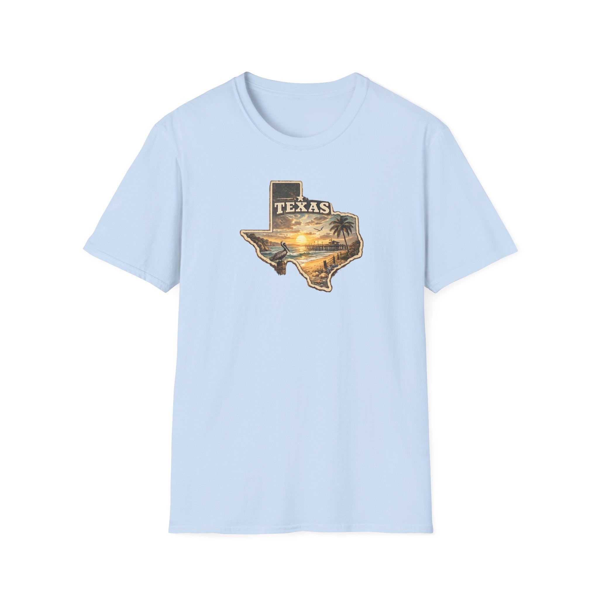 Texas Sunset State Map T-Shirt — Vintage Beach Palm Scenic Tee