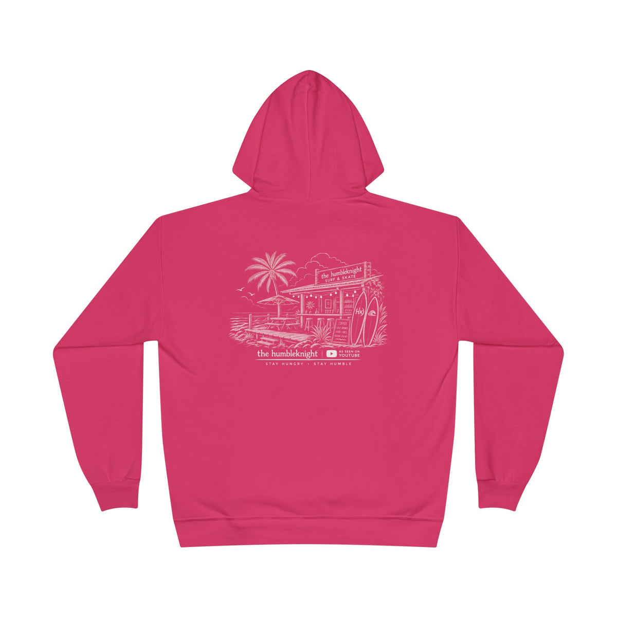 Vintage Humbleknight  Surf Shack Hoodie — Palm Tree Beach Pullover with 'The Surfside' Sketch