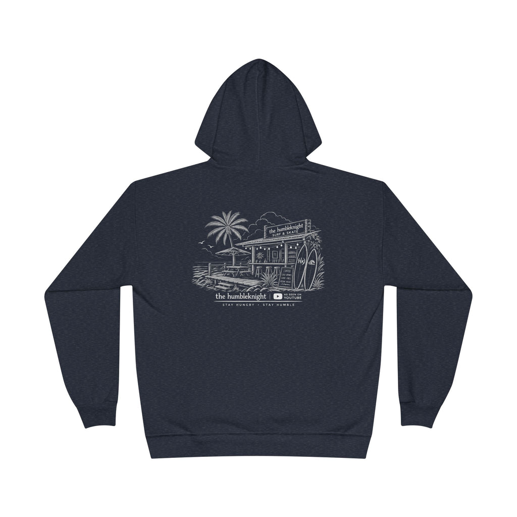Vintage Humbleknight  Surf Shack Hoodie — Palm Tree Beach Pullover with 'The Surfside' Sketch