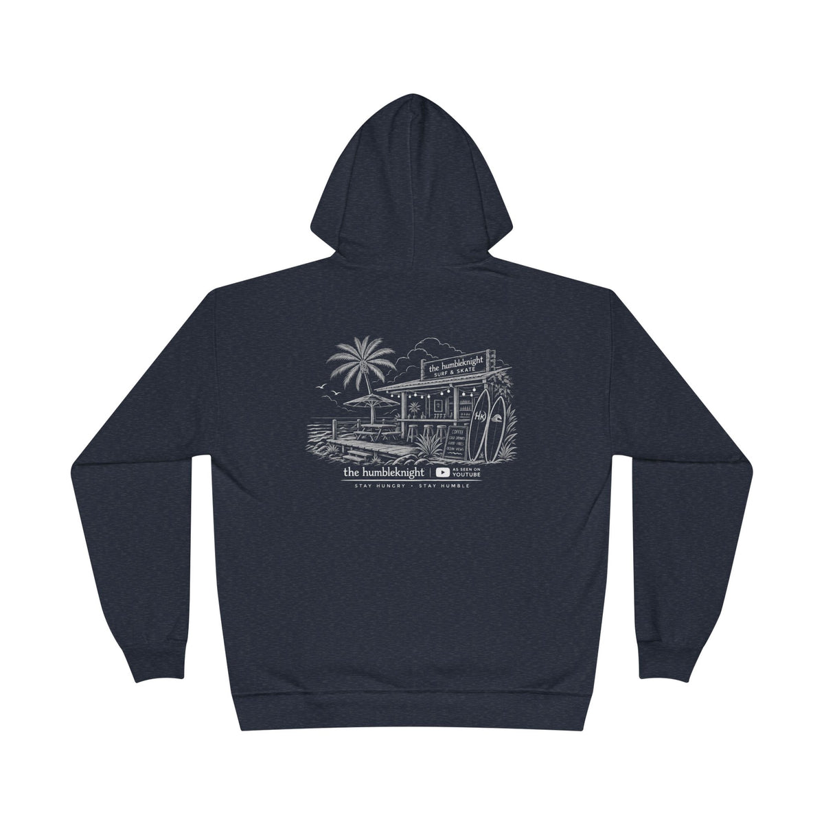 Vintage Humbleknight  Surf Shack Hoodie — Palm Tree Beach Pullover with 'The Surfside' Sketch