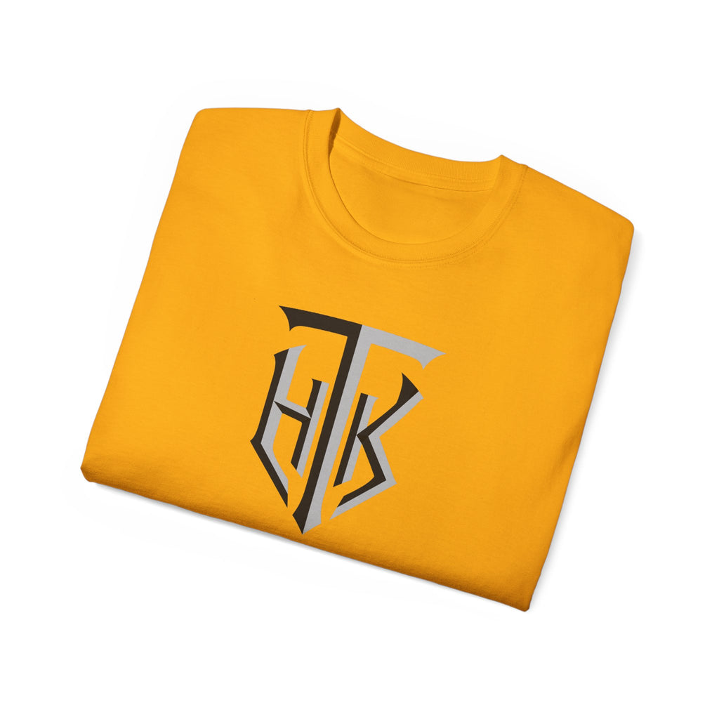 Shield Monogram Tee — Elegant Metallic Initials Graphic T-Shirt