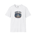 Space City T-Shirt — Vintage Rocket & Skyline Graphic Tee