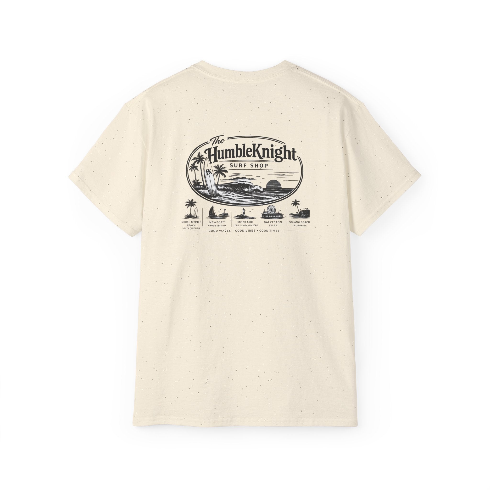 Humble Knight Surf Shop Tee - Vintage Beach Logo Cotton T-Shirt