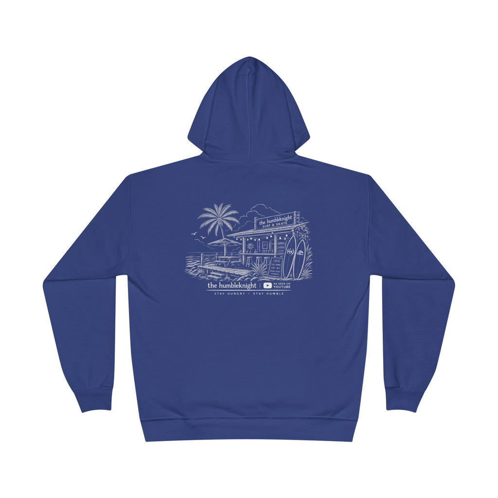 Vintage Humbleknight  Surf Shack Hoodie — Palm Tree Beach Pullover with 'The Surfside' Sketch