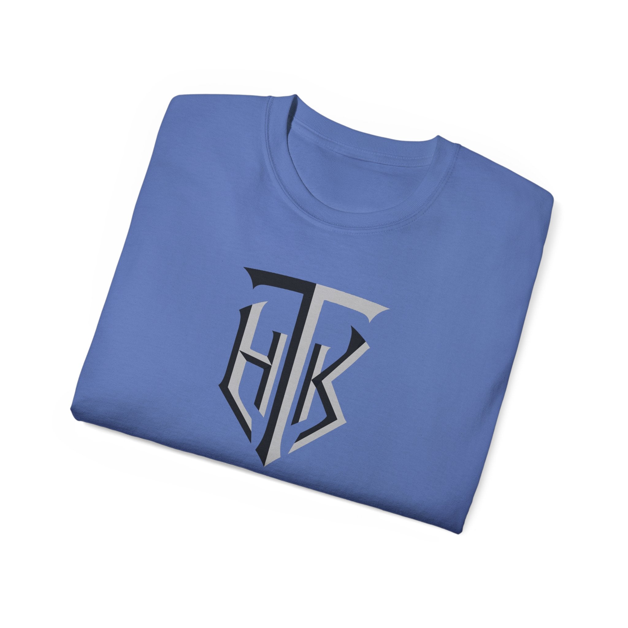 Shield Monogram Tee — Elegant Metallic Initials Graphic T-Shirt