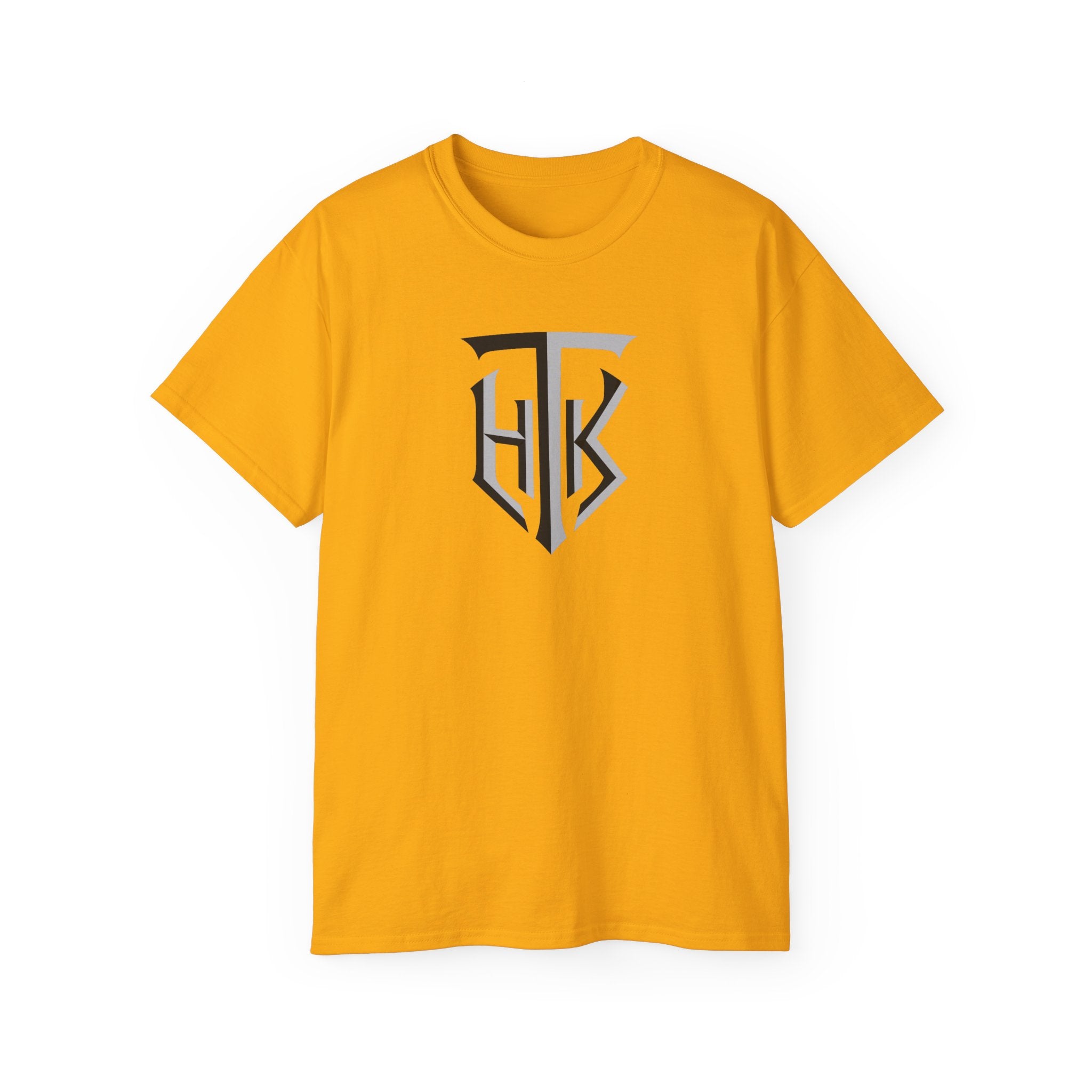Shield Monogram Tee — Elegant Metallic Initials Graphic T-Shirt