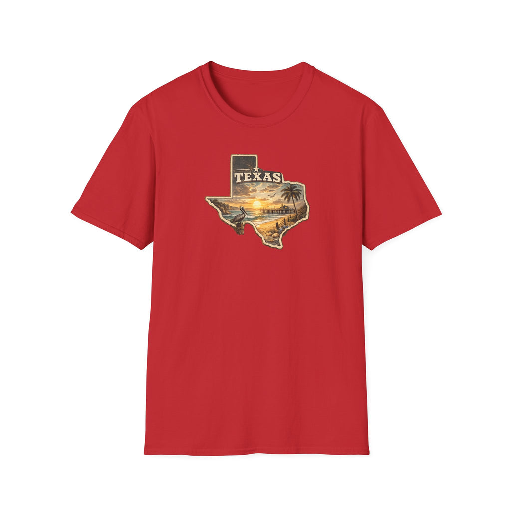 Texas Sunset State Map T-Shirt — Vintage Beach Palm Scenic Tee