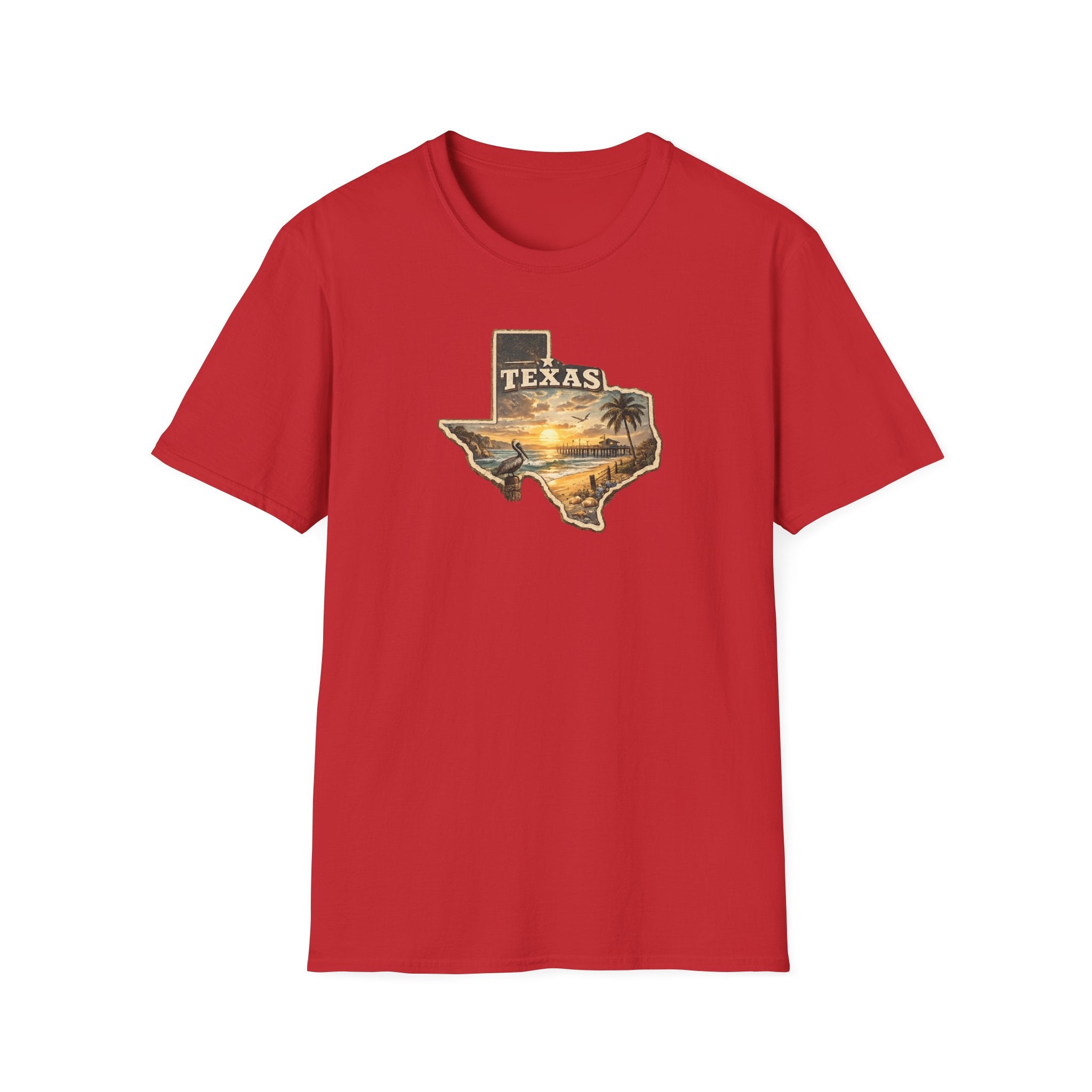 Texas Sunset State Map T-Shirt — Vintage Beach Palm Scenic Tee