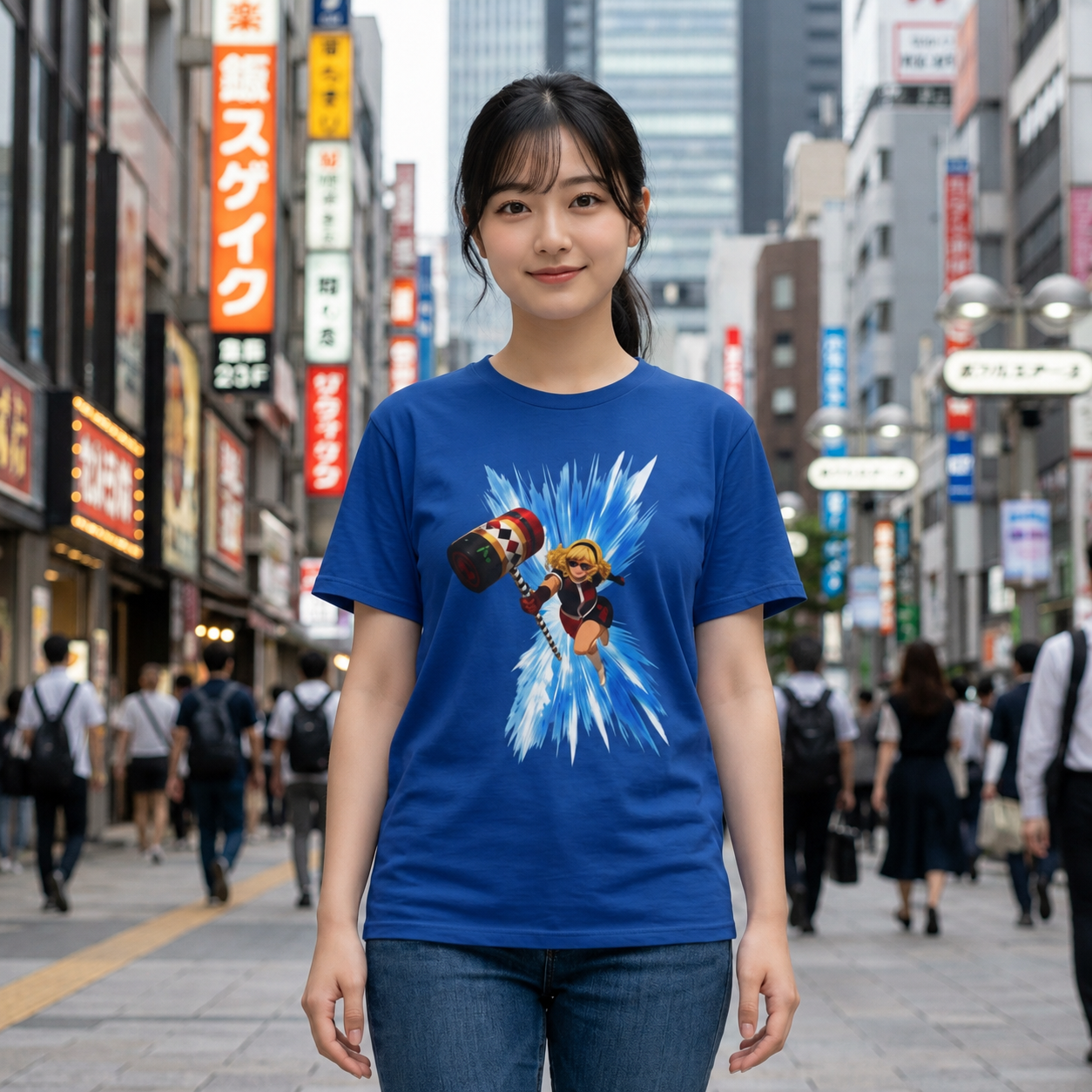Graphic T-Shirt — Anime Girl Hammer Attack Design