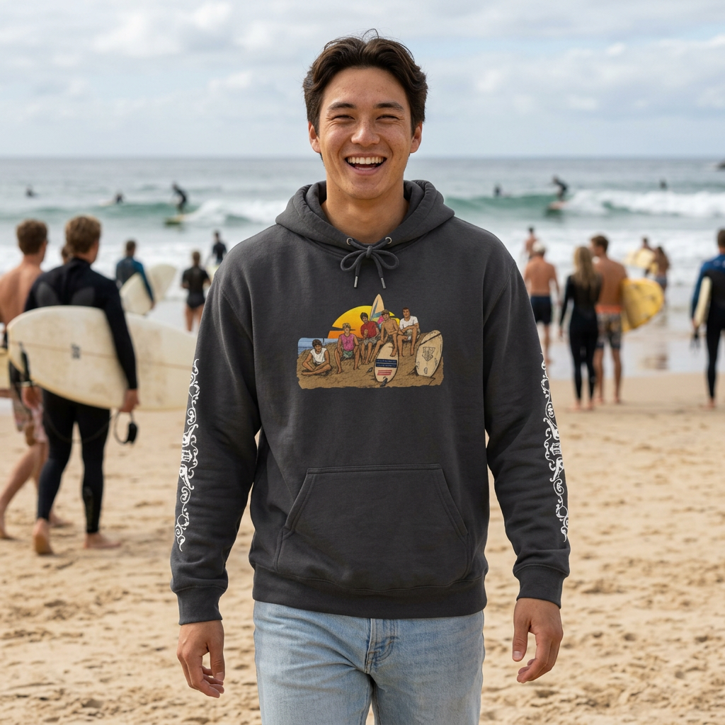 Surf Crew Vintage Sunset Hoodie — Beach Surfing Graphic Pullover