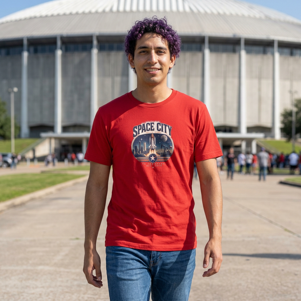 Space City T-Shirt — Vintage Rocket & Skyline Graphic Tee