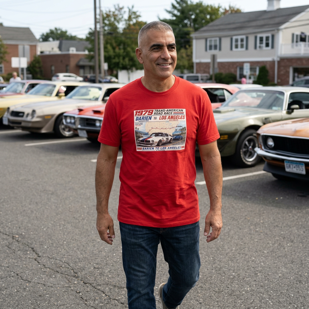 1979 Trans-American Road Race T-Shirt — Darien to Los Angeles Vintage Racing Tee