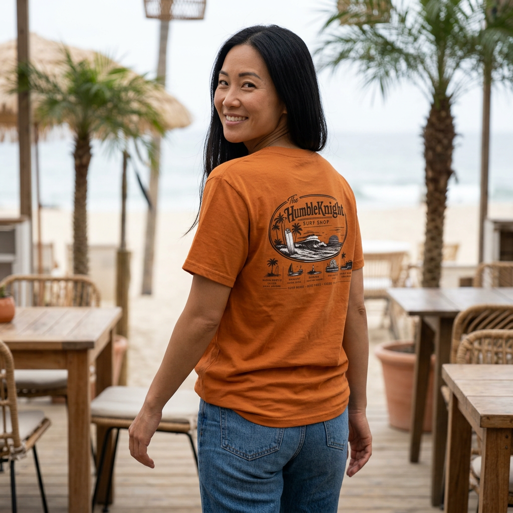 Humble Knight Surf Shop Tee - Vintage Beach Logo Cotton T-Shirt