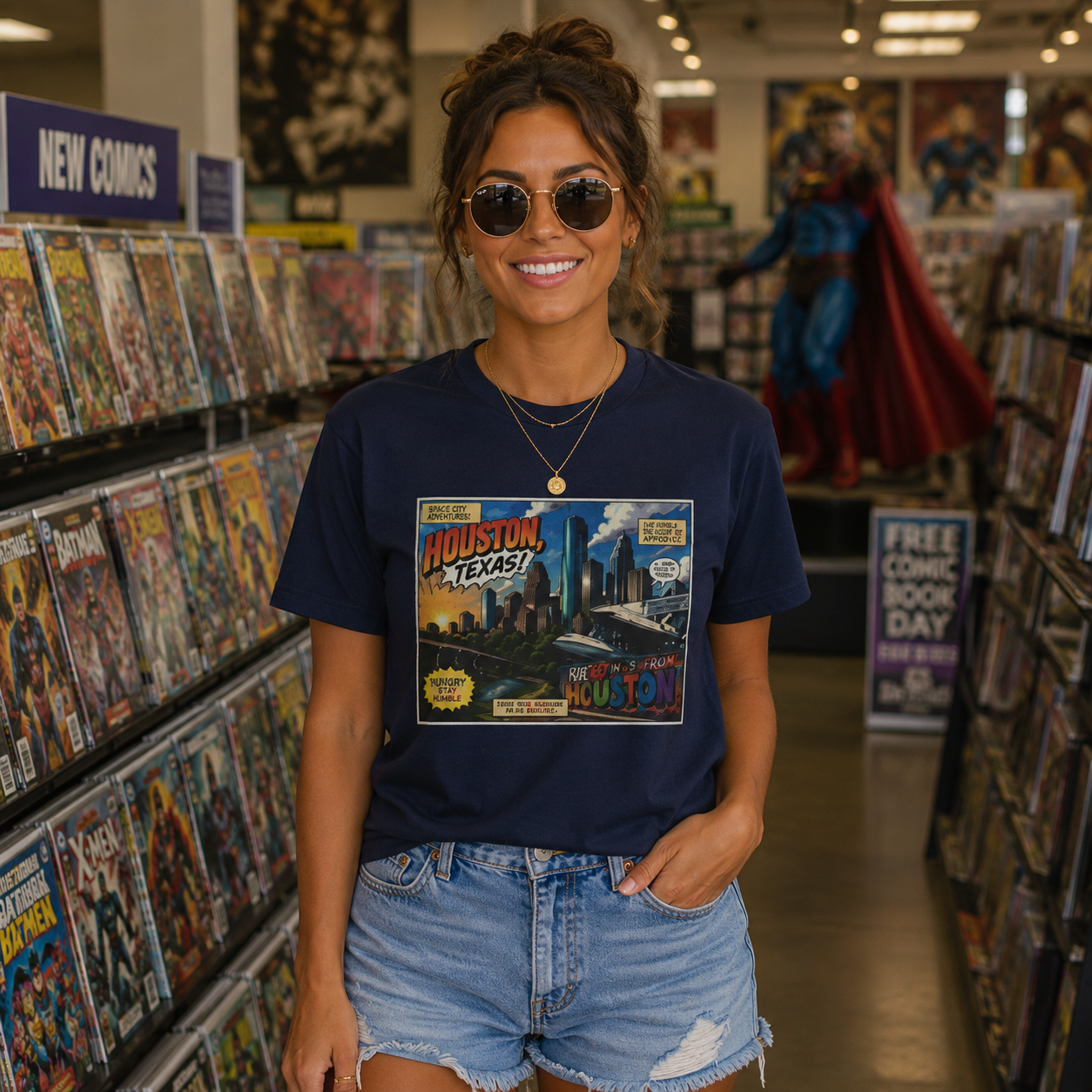 Houston Texas T‑Shirt — Vintage Comic Skyline Graphic Tee