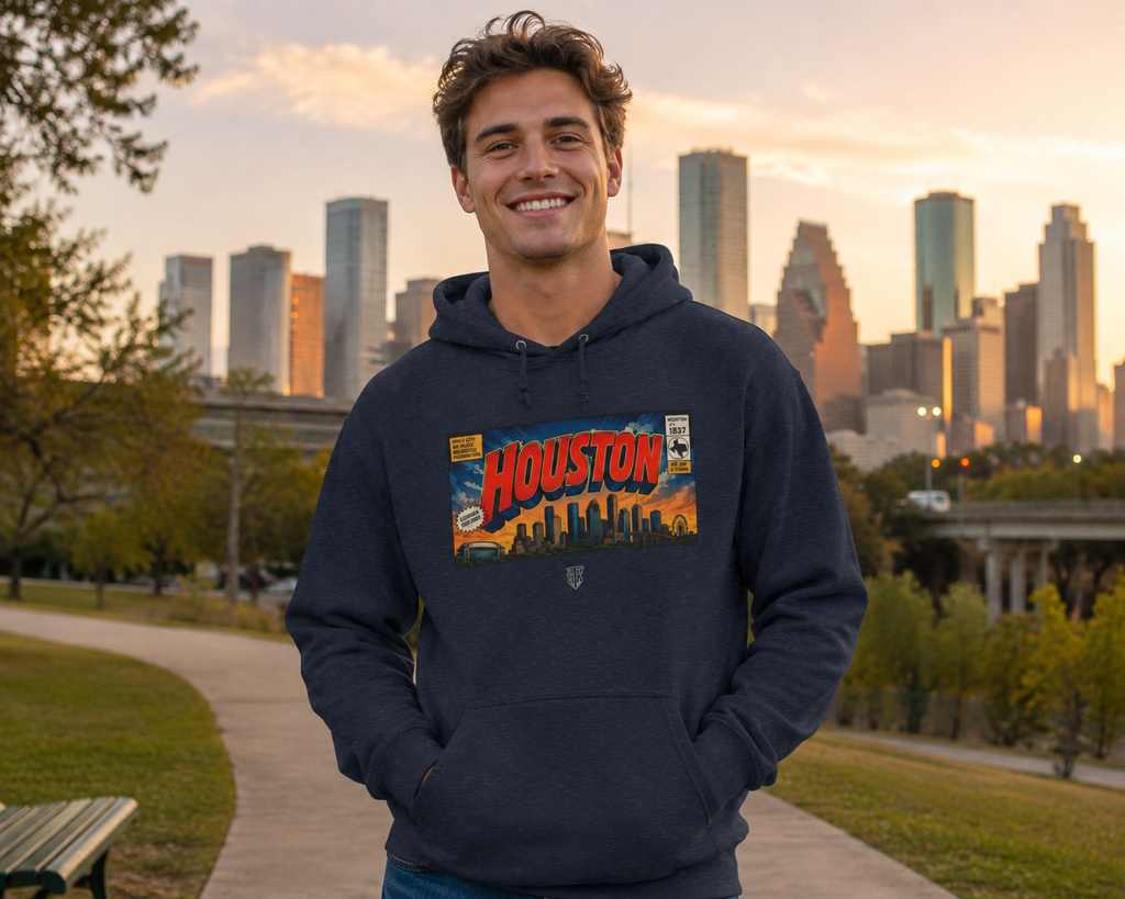 Houston Skyline Hoodie — Vintage Comic Book Design