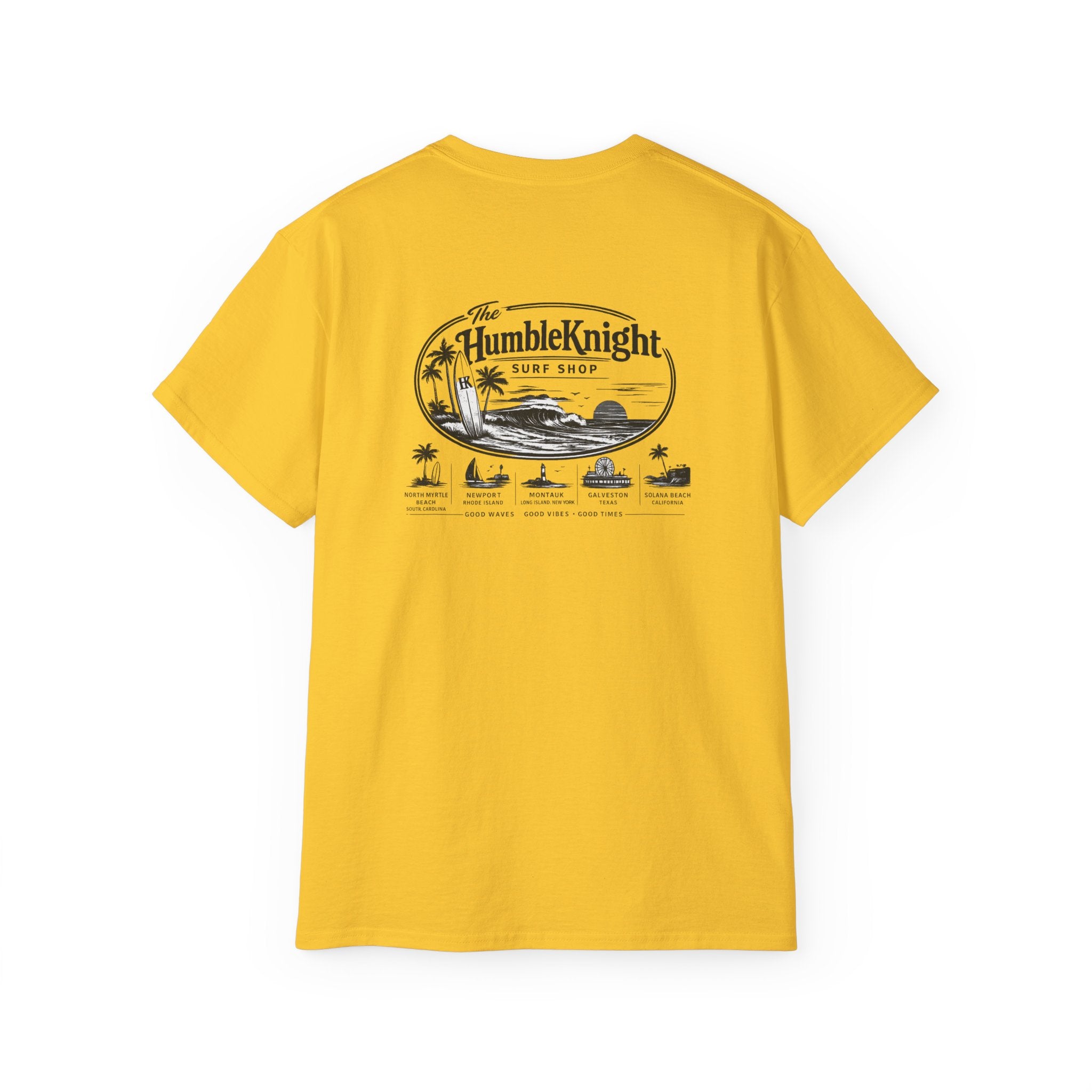 Humble Knight Surf Shop Tee - Vintage Beach Logo Cotton T-Shirt
