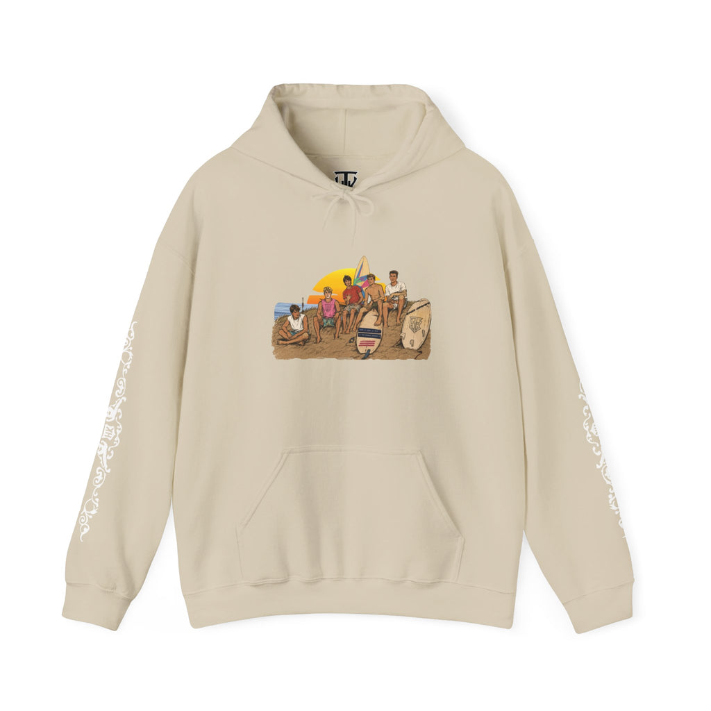 Surf Crew Vintage Sunset Hoodie — Beach Surfing Graphic Pullover