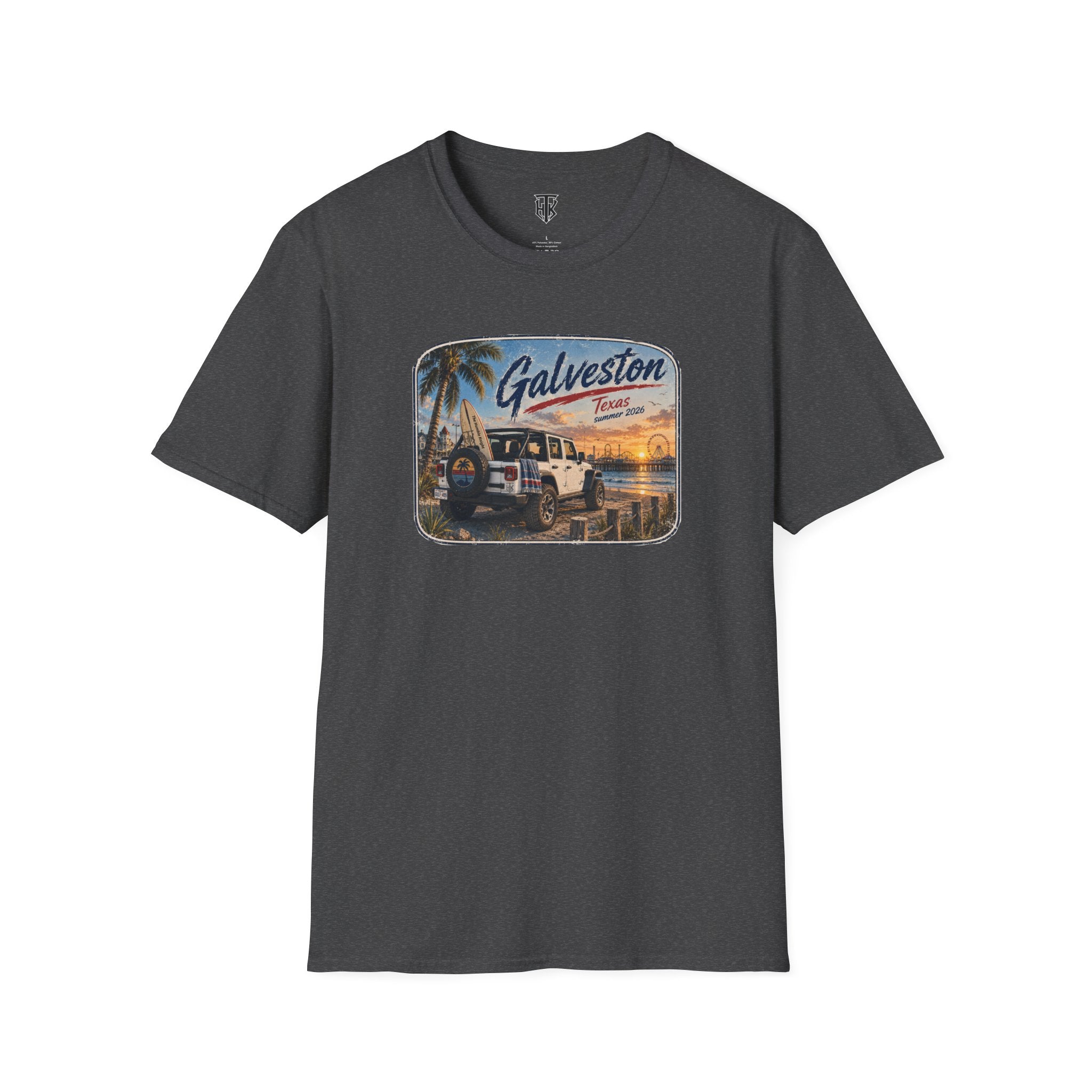 Galveston Beach Vintage T-Shirt — Texas Sunset Jeep Graphic