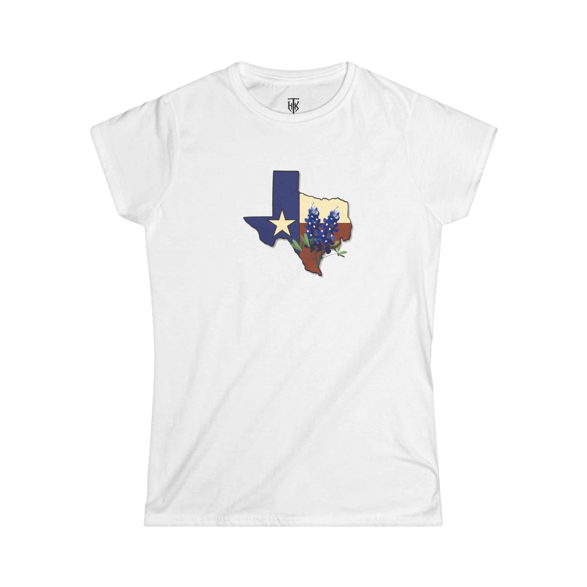 Texas State Outline Tee with Bluebonnets & Lone Star – Women's