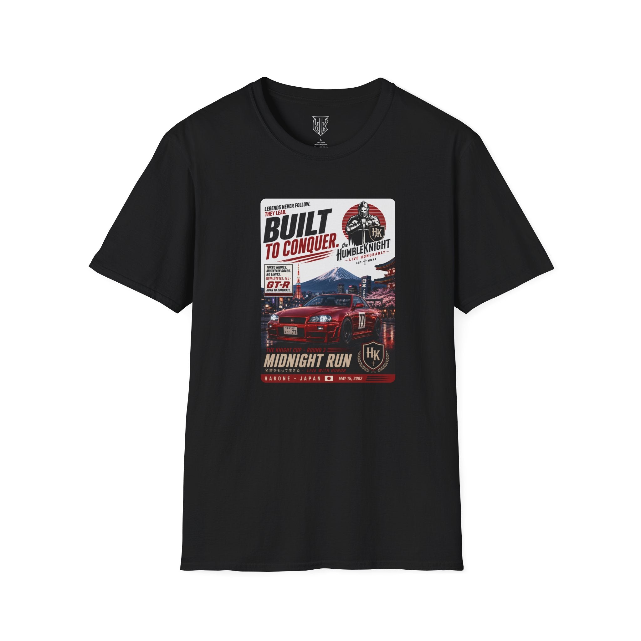 Built to Conquer Racing T-Shirt — Midnight Run Vintage Car Graphic