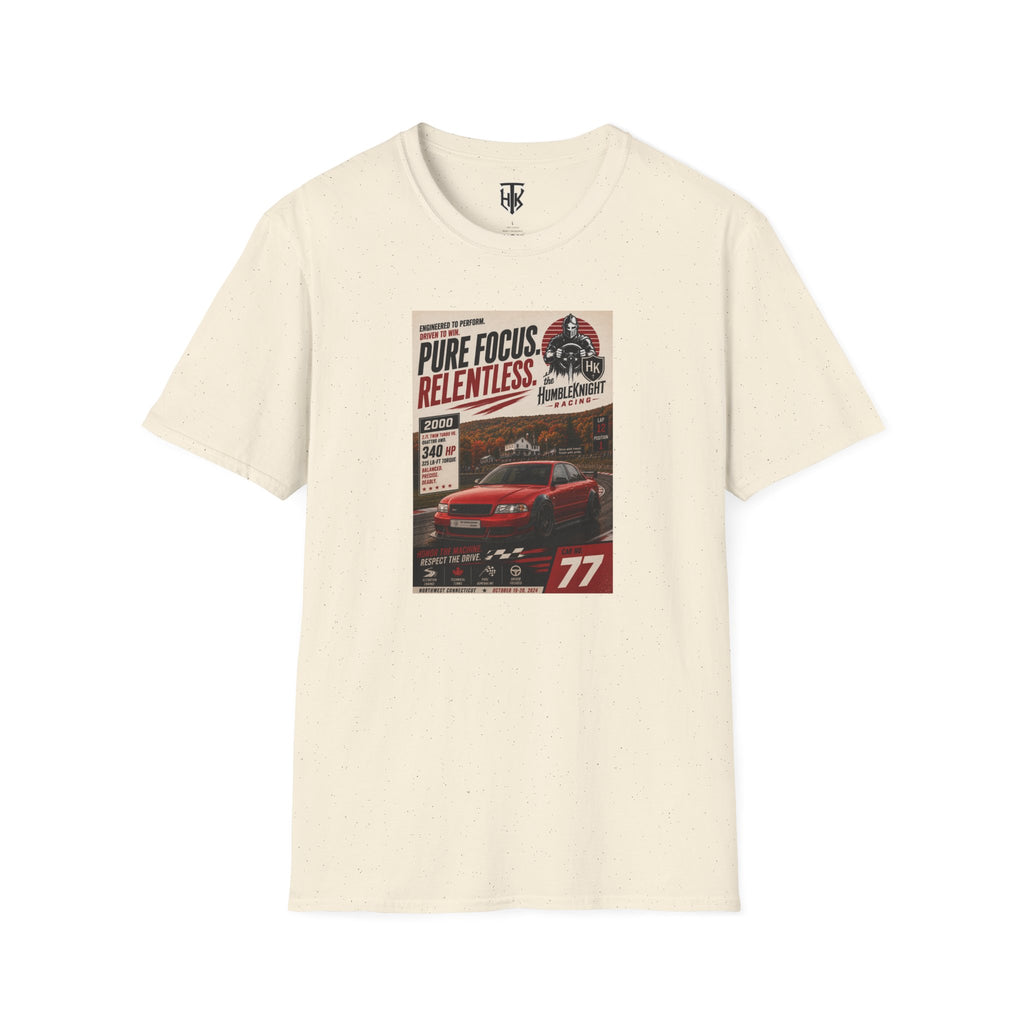 Racing Poster T-Shirt — "Pure Focus. Relentless." Vintage Car Graphic