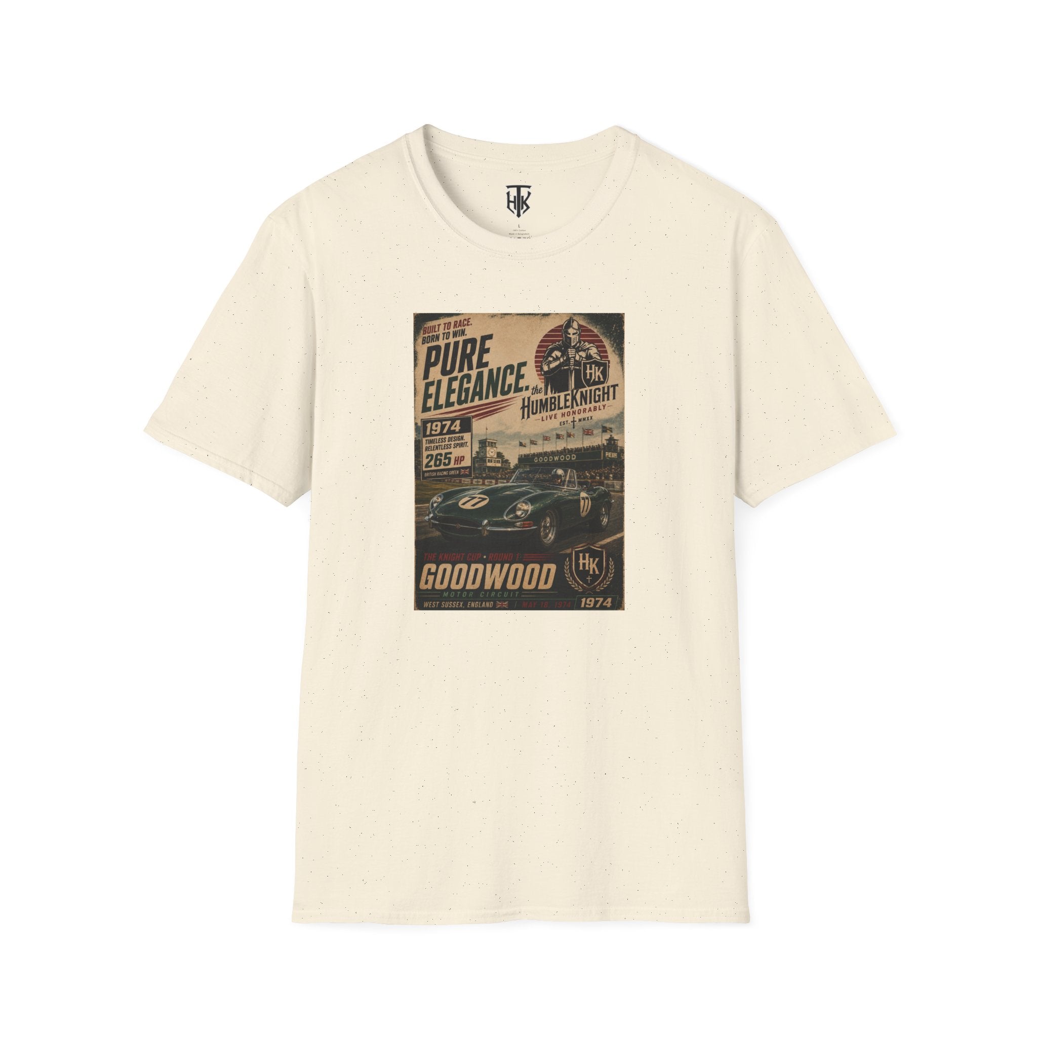 Vintage Racing T-Shirt — XKE "Pure Elegance" Goodwood Poster Tee