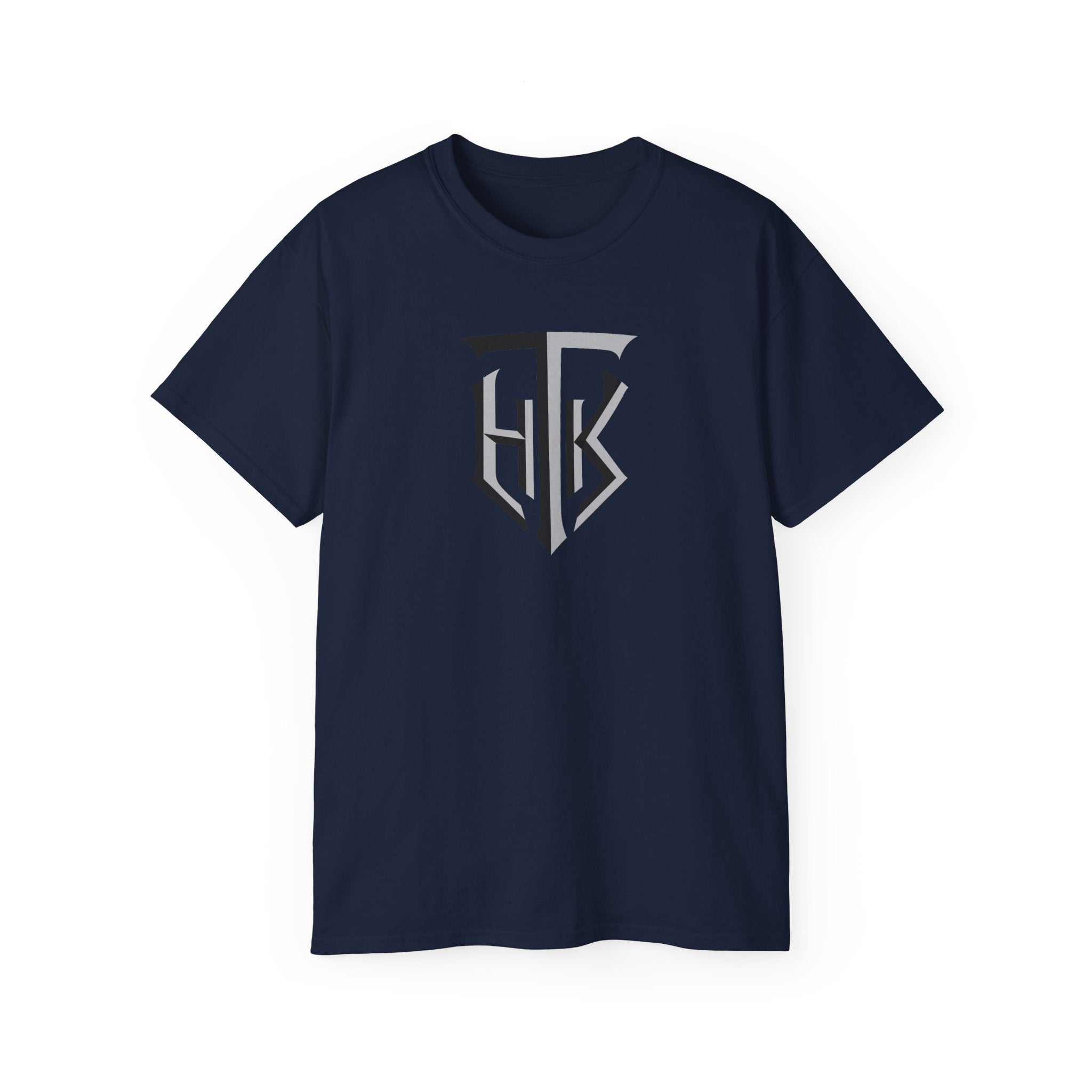 Shield Monogram Tee — Elegant Metallic Initials Graphic T-Shirt