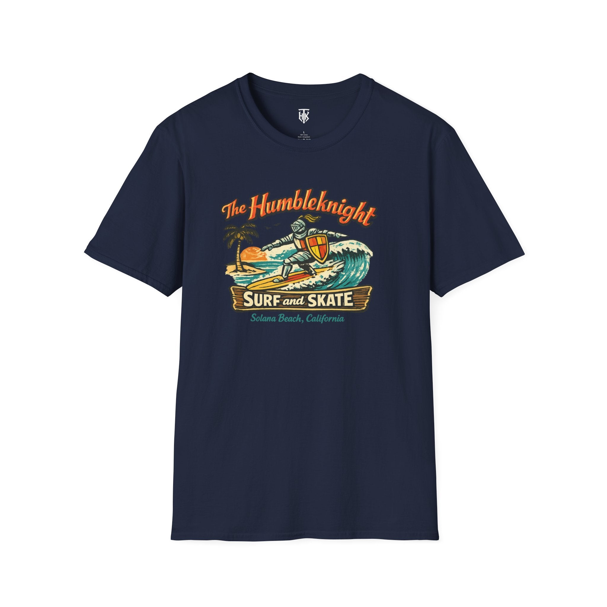 Surfing Knight T‑Shirt — "The Humbleknight" Vintage Surf & Skate Graphic