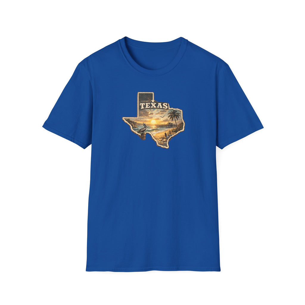 Texas Sunset State Map T-Shirt — Vintage Beach Palm Scenic Tee