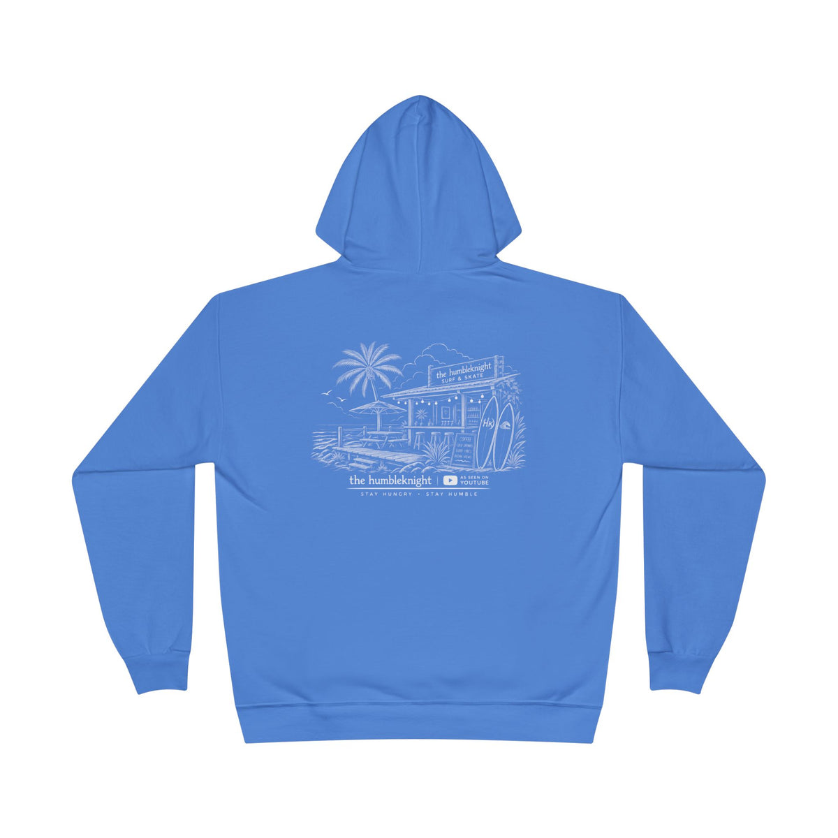 Vintage Humbleknight  Surf Shack Hoodie — Palm Tree Beach Pullover with 'The Surfside' Sketch