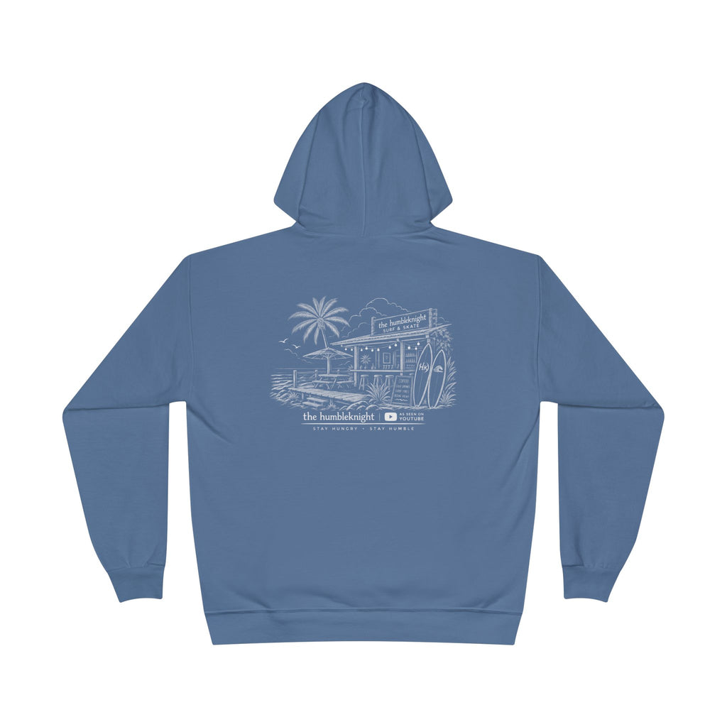 Vintage Humbleknight  Surf Shack Hoodie — Palm Tree Beach Pullover with 'The Surfside' Sketch