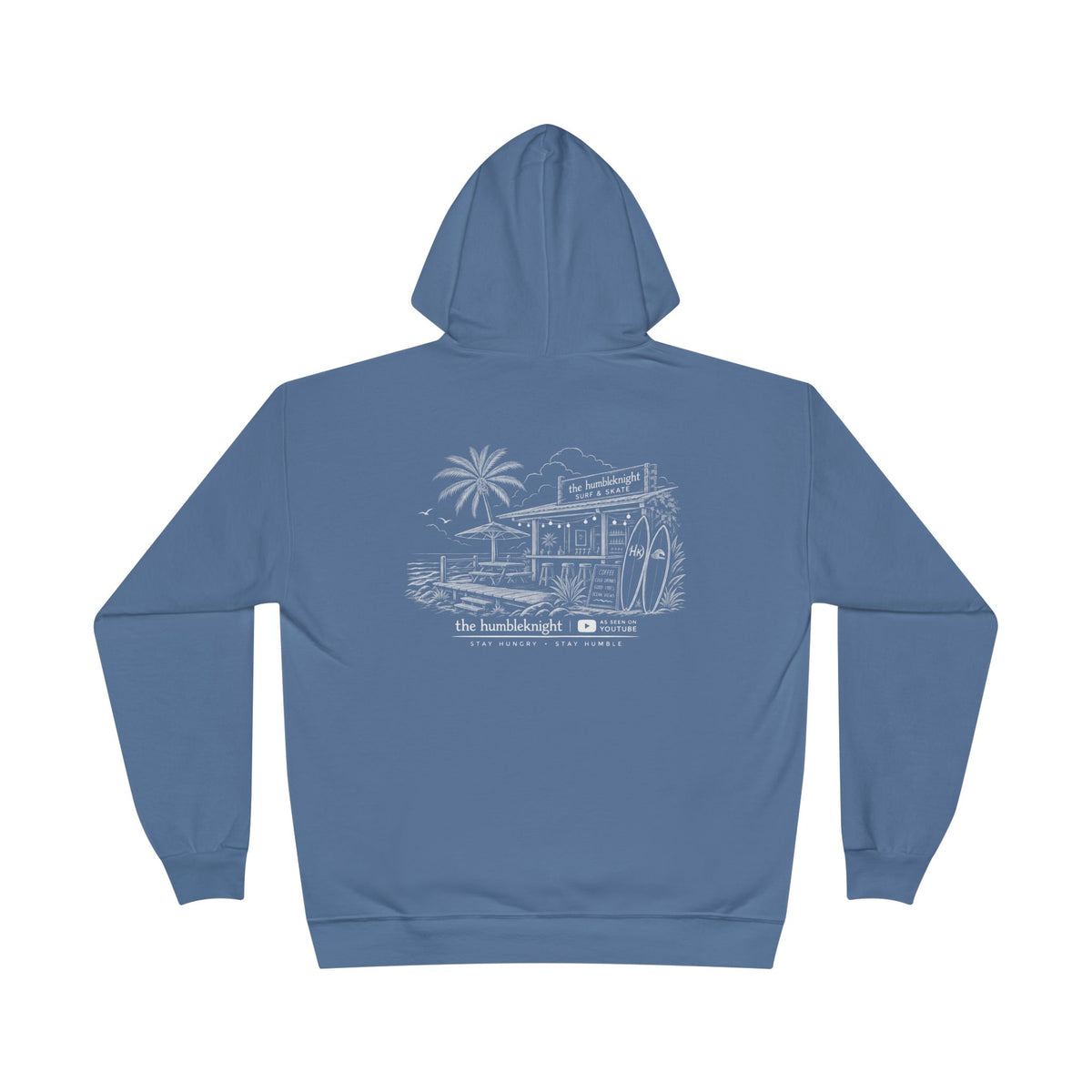 Vintage Humbleknight  Surf Shack Hoodie — Palm Tree Beach Pullover with 'The Surfside' Sketch