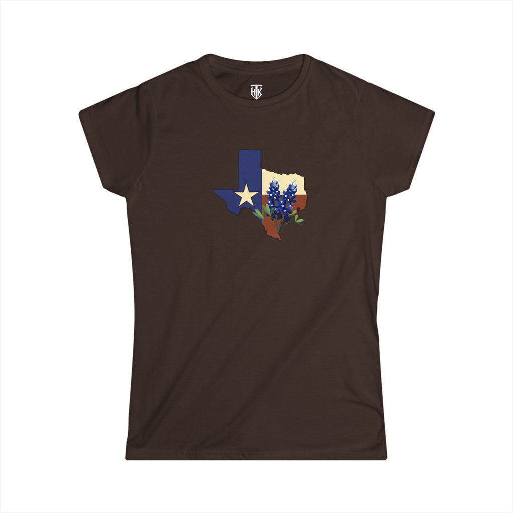Texas State Outline Tee with Bluebonnets & Lone Star – Women's