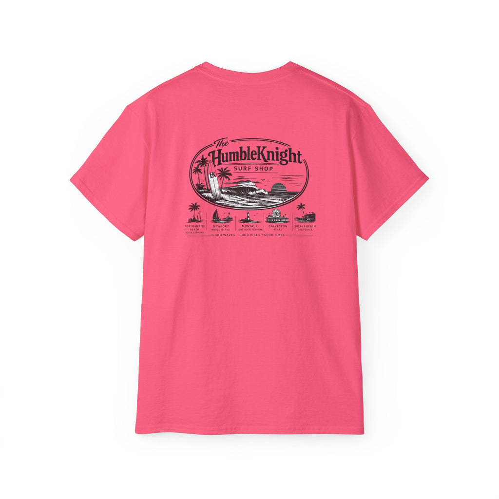 Humble Knight Surf Shop Tee - Vintage Beach Logo Cotton T-Shirt