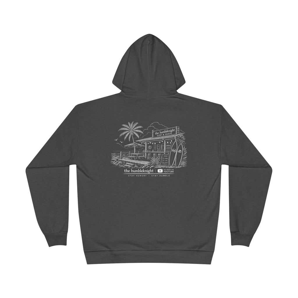 Vintage Humbleknight  Surf Shack Hoodie — Palm Tree Beach Pullover with 'The Surfside' Sketch