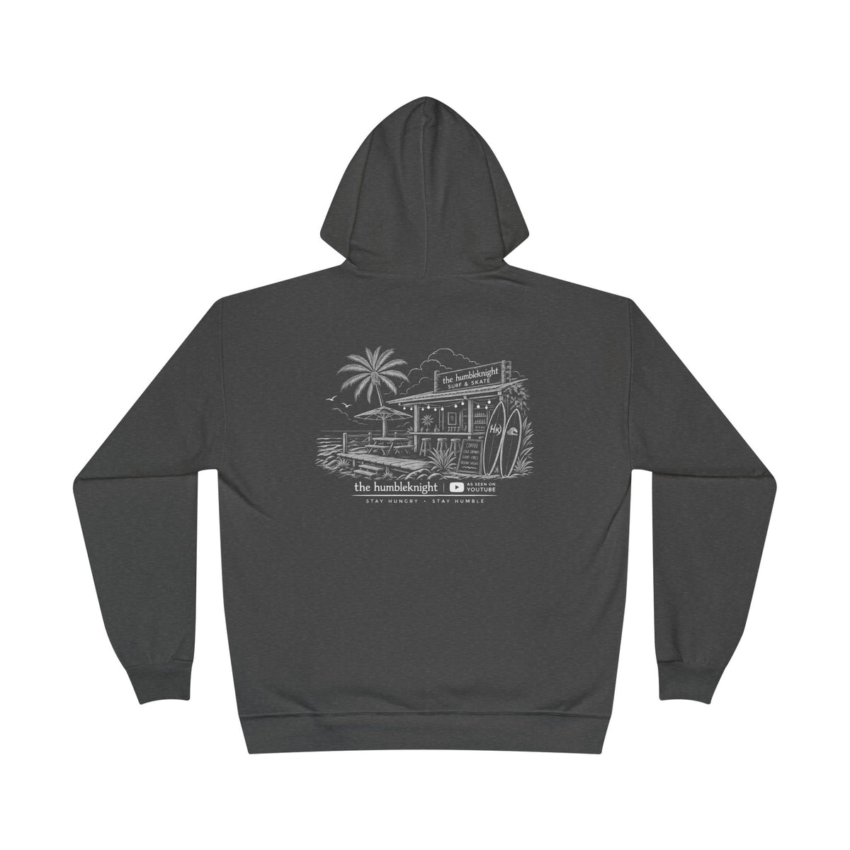 Vintage Humbleknight  Surf Shack Hoodie — Palm Tree Beach Pullover with 'The Surfside' Sketch