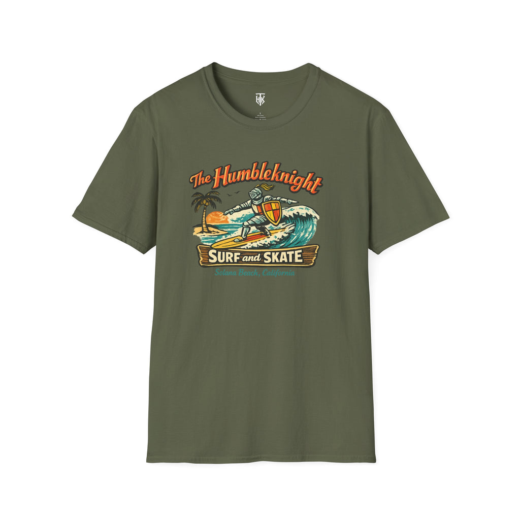 Surfing Knight T‑Shirt — "The Humbleknight" Vintage Surf & Skate Graphic