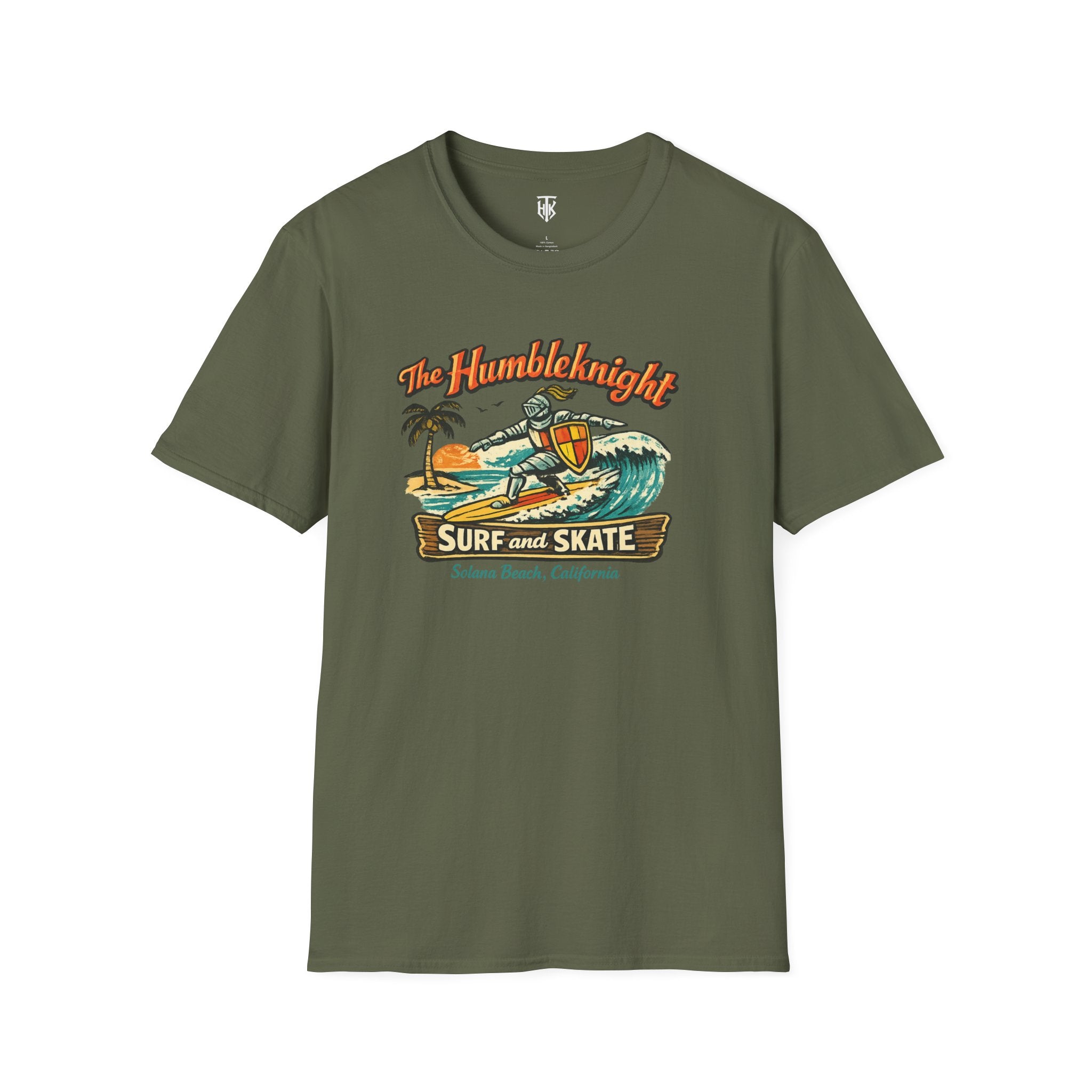 Surfing Knight T‑Shirt — "The Humbleknight" Vintage Surf & Skate Graphic