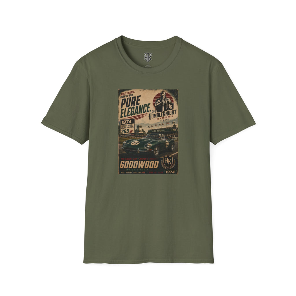 Vintage Racing T-Shirt — XKE "Pure Elegance" Goodwood Poster Tee