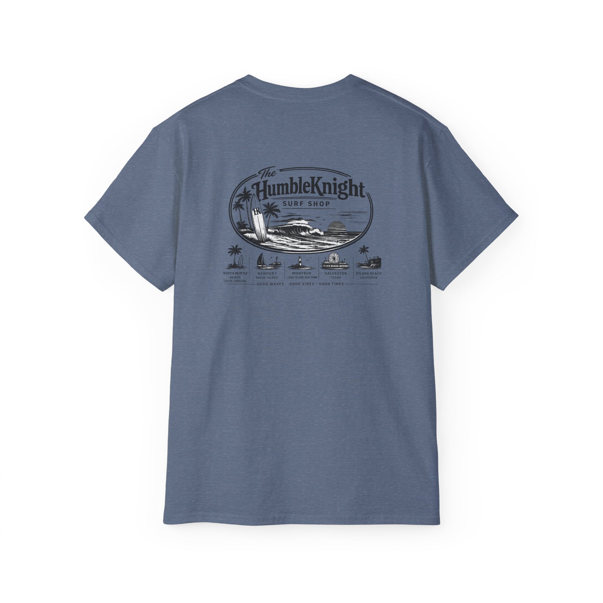 Humble Knight Surf Shop Tee - Vintage Beach Logo Cotton T-Shirt