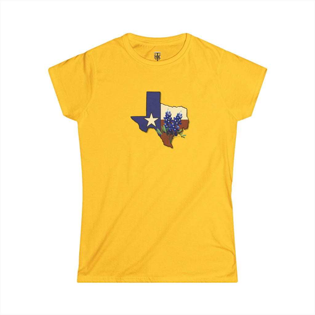 Texas State Outline Tee with Bluebonnets & Lone Star – Women's