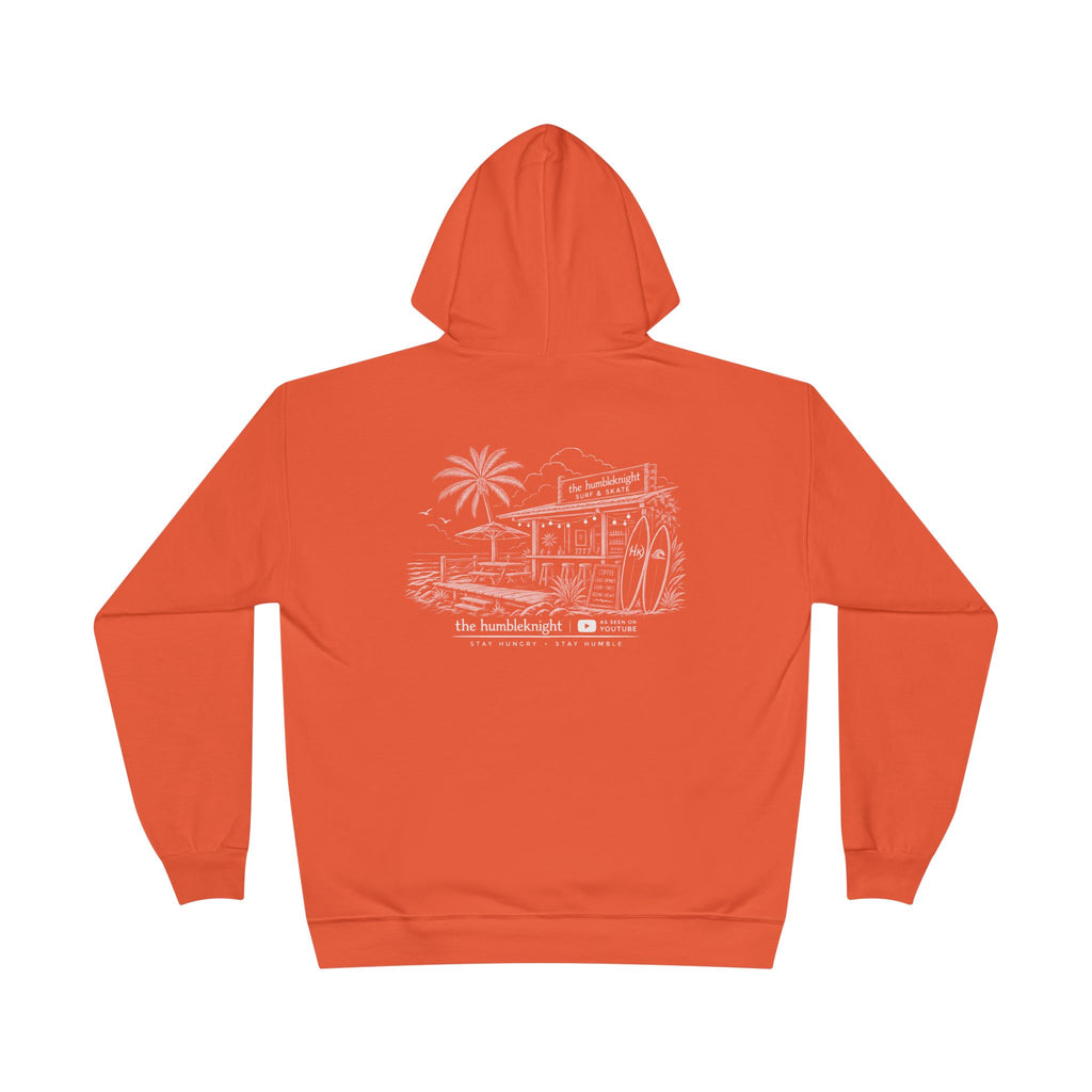 Vintage Humbleknight  Surf Shack Hoodie — Palm Tree Beach Pullover with 'The Surfside' Sketch