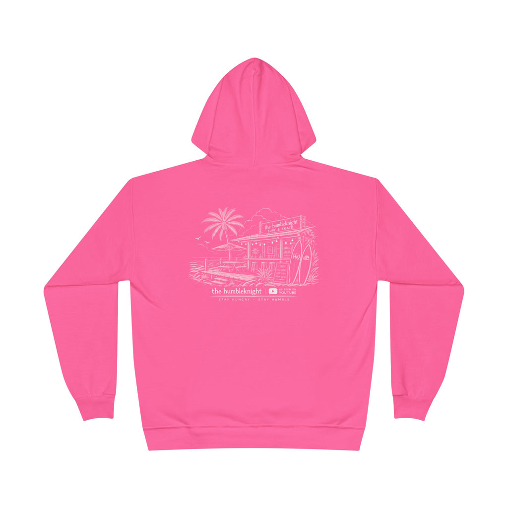 Vintage Humbleknight  Surf Shack Hoodie — Palm Tree Beach Pullover with 'The Surfside' Sketch